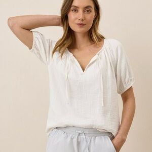 Pact Organic Cotton Coastal Double Gauze Boho Popover Peasant Blouse